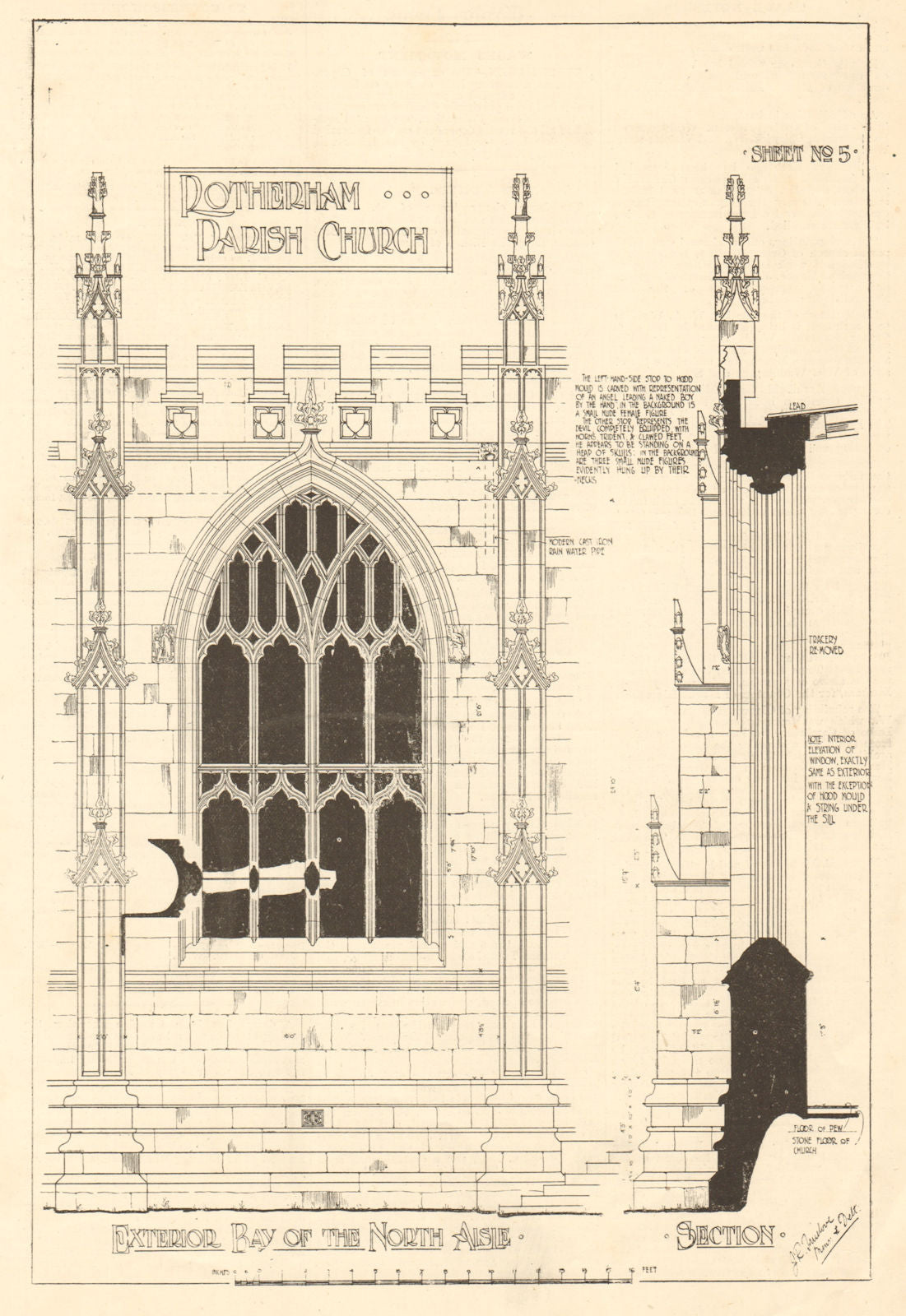 Rotherham Parish Church. Exterior bay of the north aisle. Yorkshire 1907 print